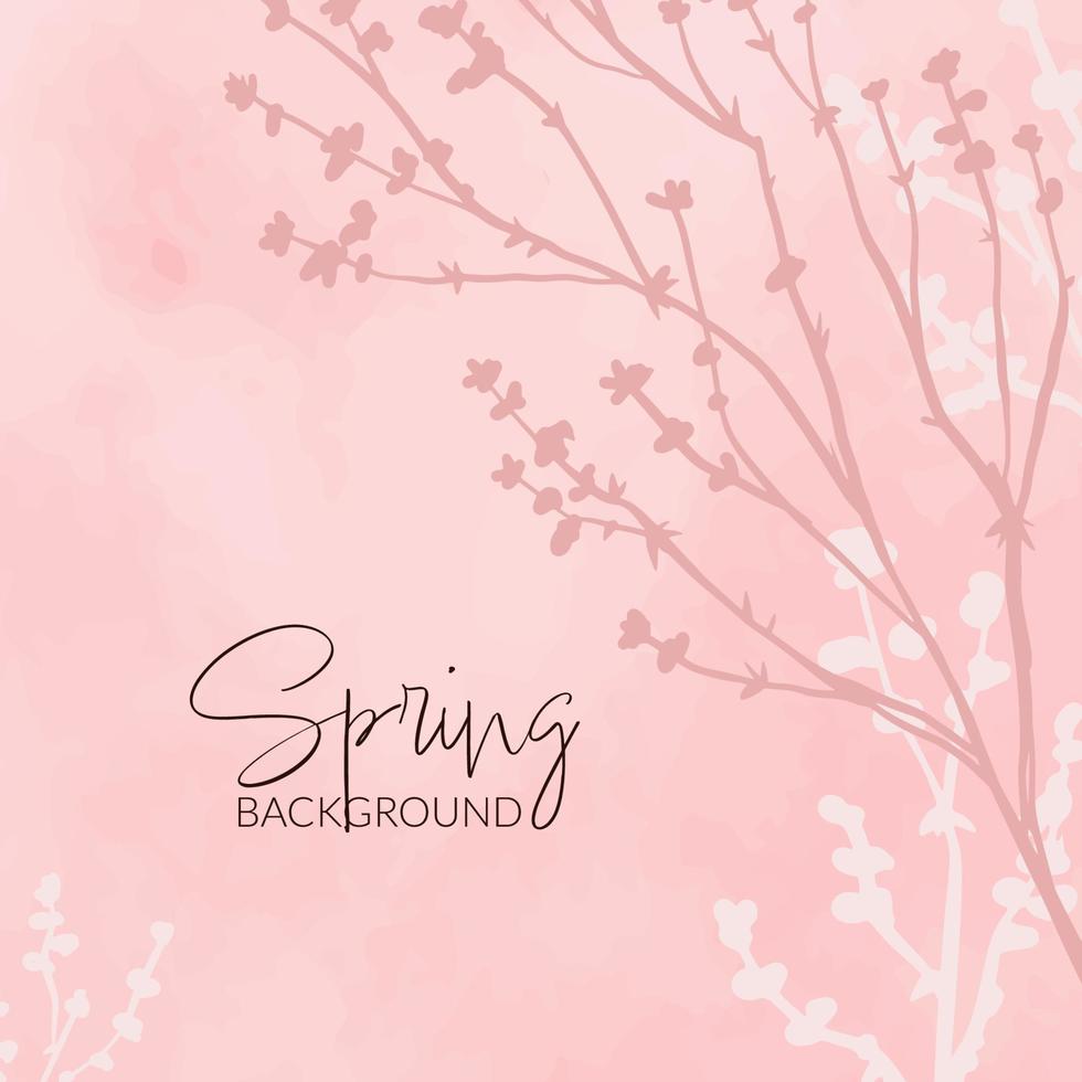 Spring watercolor floral background. Square template for social media posts. Modern aesthetic vector illustration. Sakura design