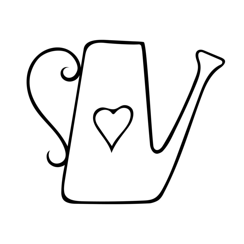 Doodle of watering can isolated on a white background. Hand drawn vector illustration of gardening tool. Good for coloring book and other kids design.