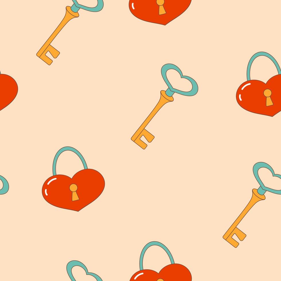 Light coloured seamless pattern with vintage locks and keys. Retro background for valentine's day. Vector. vector