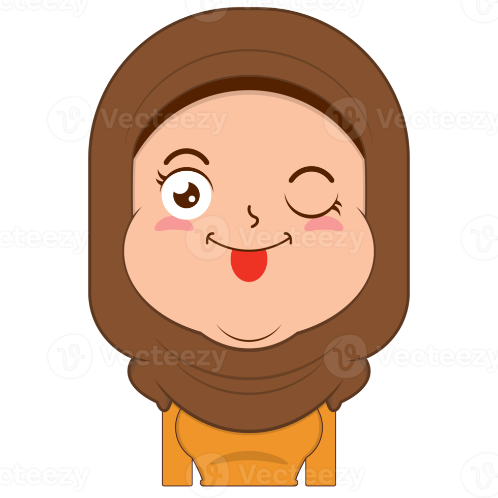 muslim girl playful face cartoon cute png