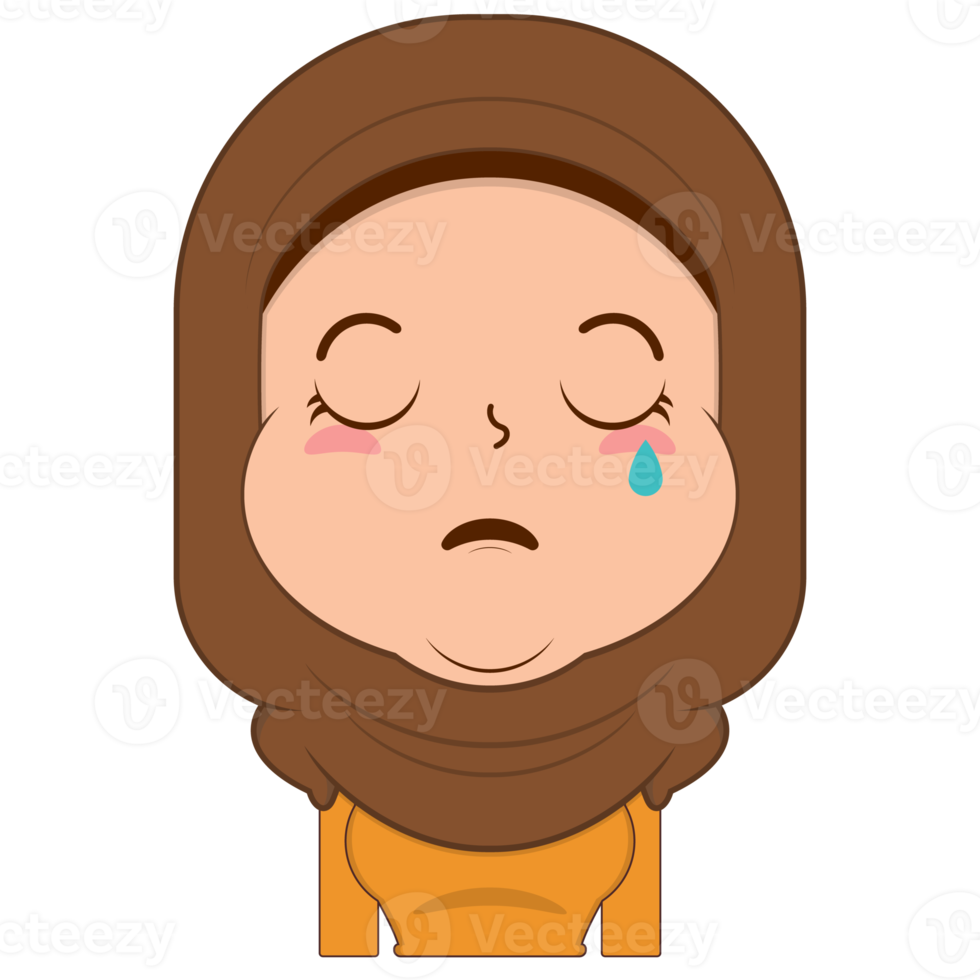 muslim girl crying and scared face cartoon cute png