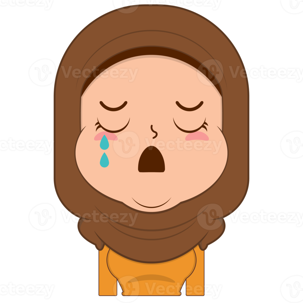 muslim girl crying and scared face cartoon cute png