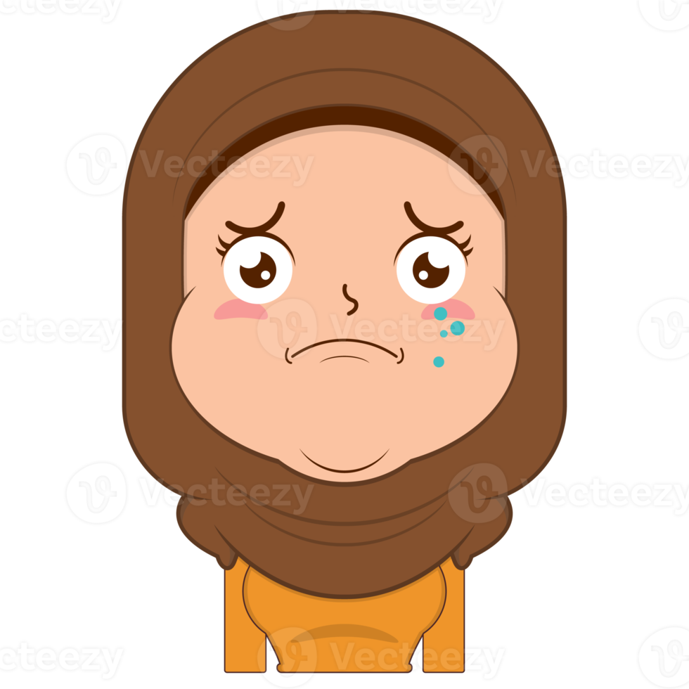 muslim girl crying and scared face cartoon cute png