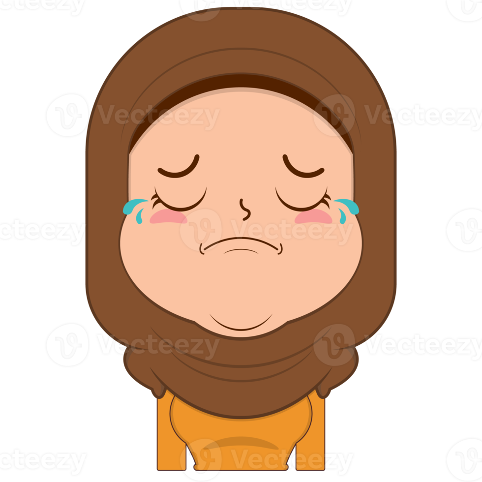 muslim girl crying and scared face cartoon cute png