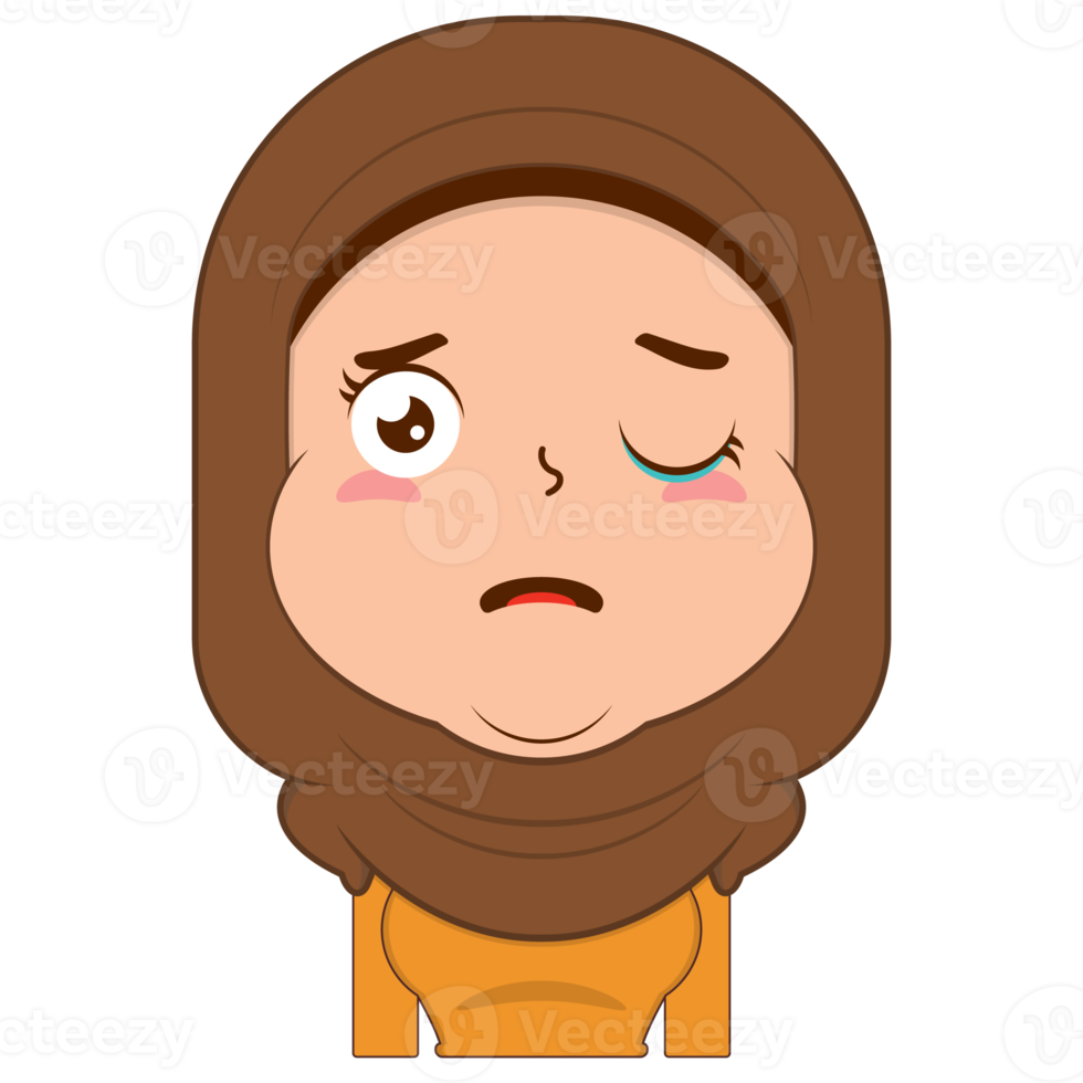 muslim girl crying and scared face cartoon cute png