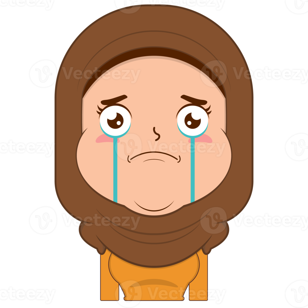 muslim girl crying and scared face cartoon cute png