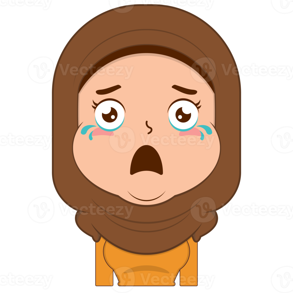 niña musulmana llorando y cara asustada caricatura linda png