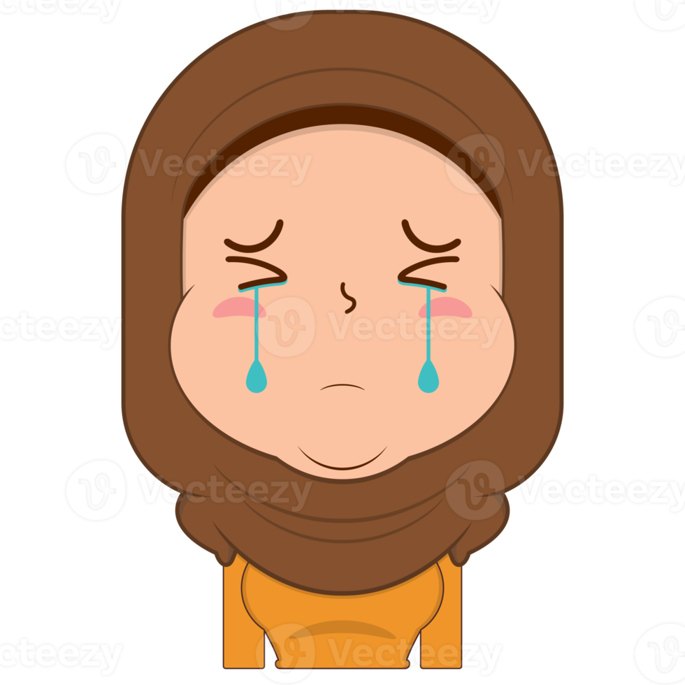 muslim girl crying and scared face cartoon cute png