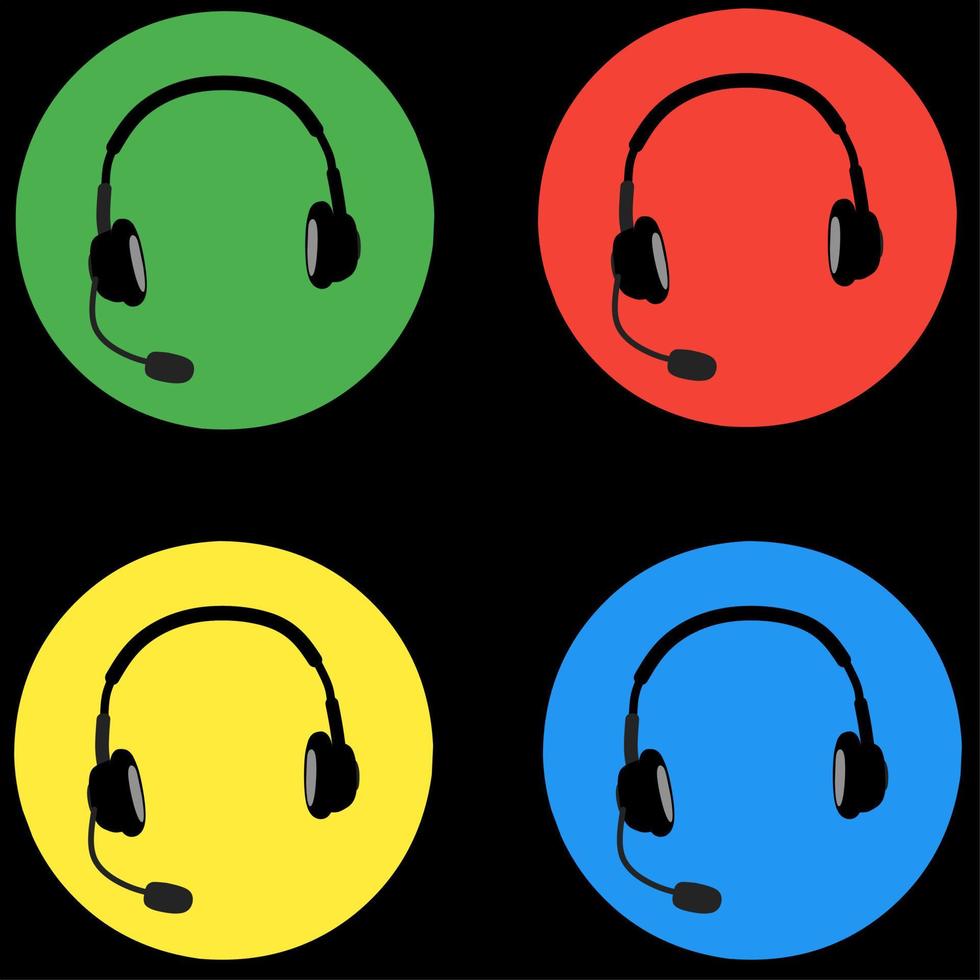 una ilustración de auriculares con círculos de colores sobre un fondo negro vector