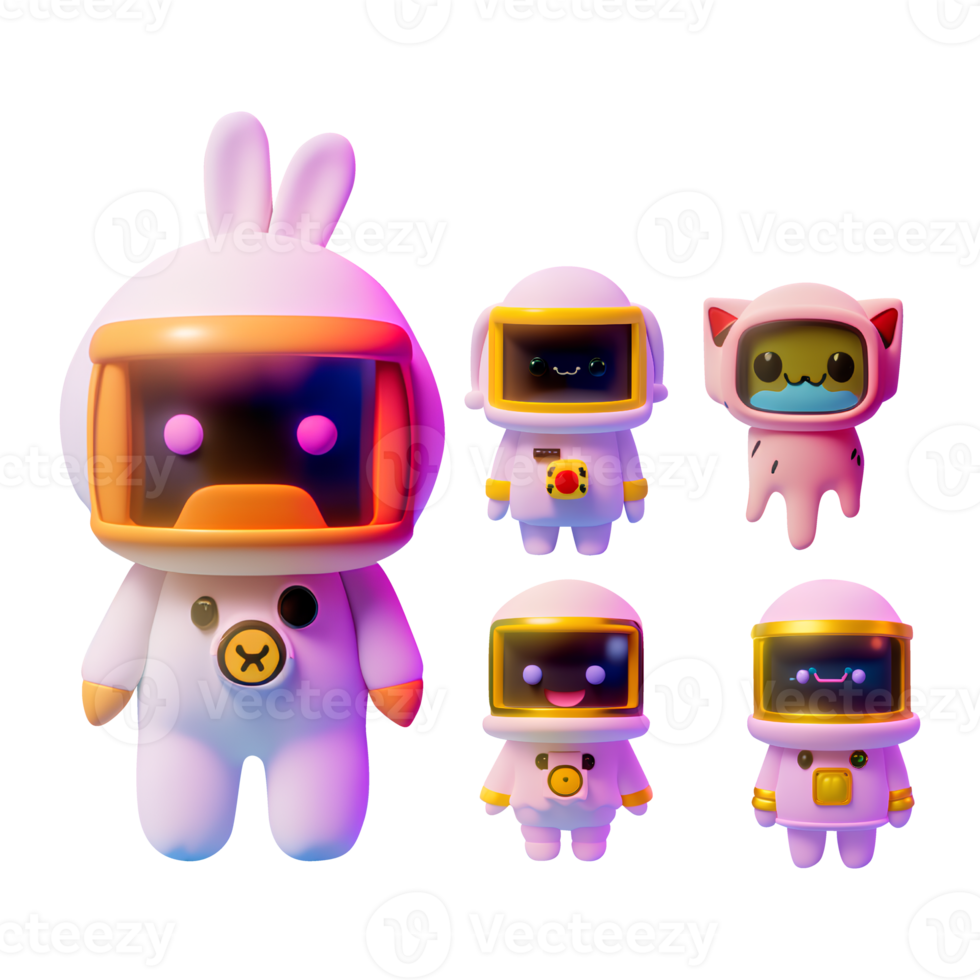 3d render of a bunny astronaut pink color isolated on white background png