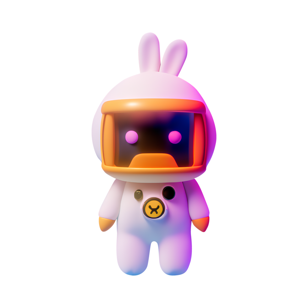 Rendu 3D d'un lapin astronaute couleur rose isolé sur fond blanc png