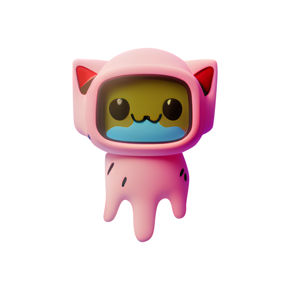 3D Render de un gato astronauta color rosa aislado sobre fondo blanco. png