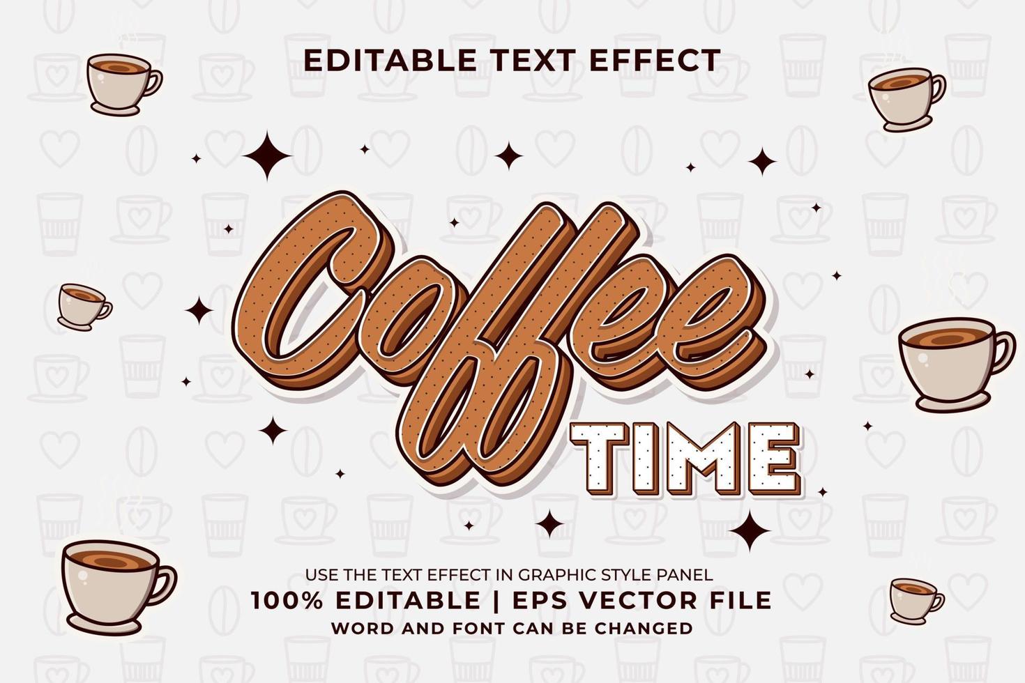 efecto de texto editable - vector premium de estilo de plantilla de dibujos animados de tiempo de café