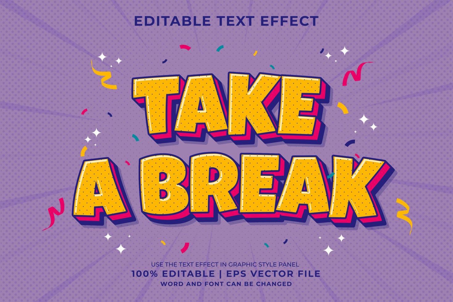 Editable text effect - Take A Break Cartoon template style premium vector