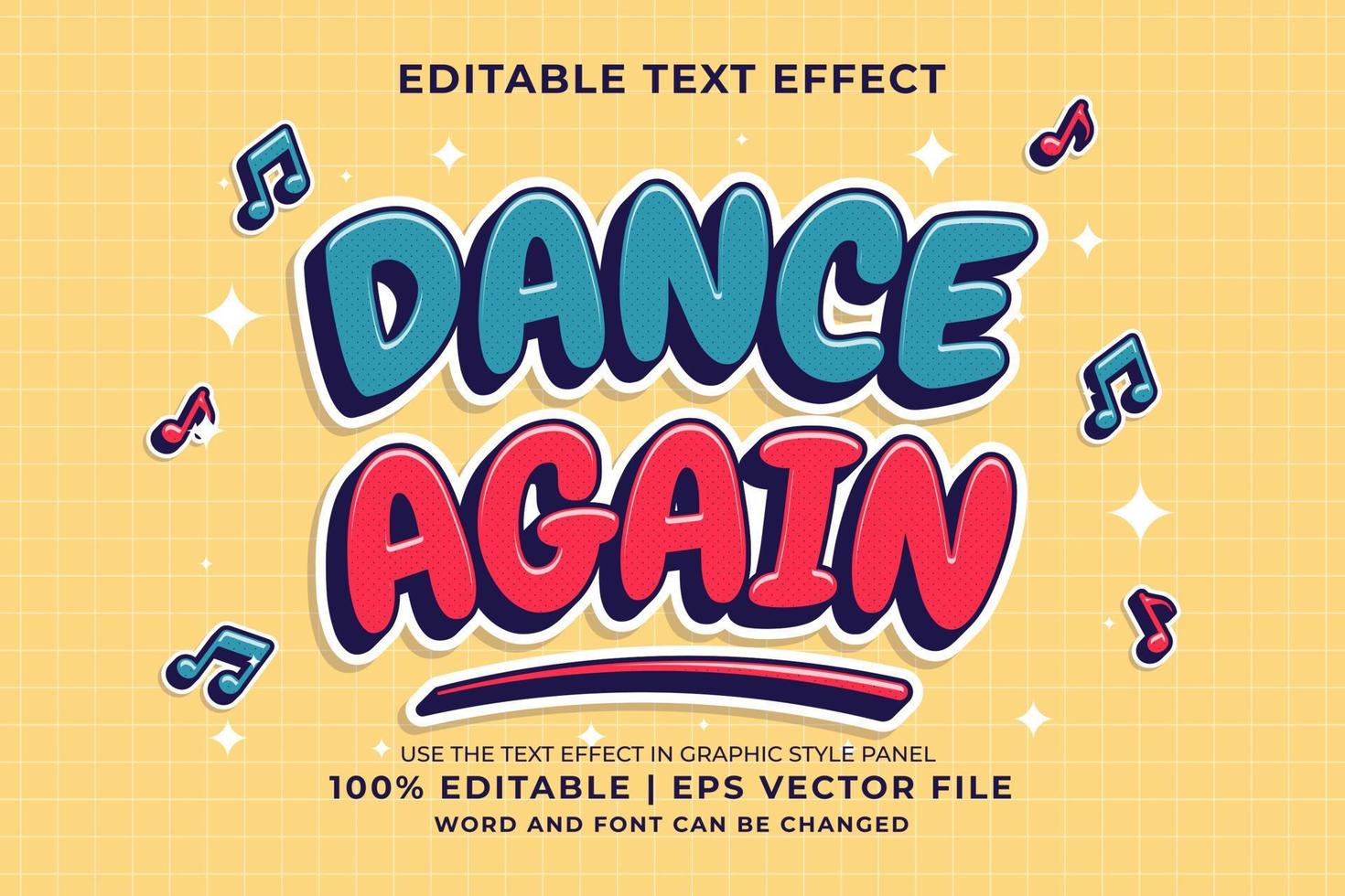 efecto de texto editable - bailar de nuevo estilo de plantilla de dibujos animados vector premium
