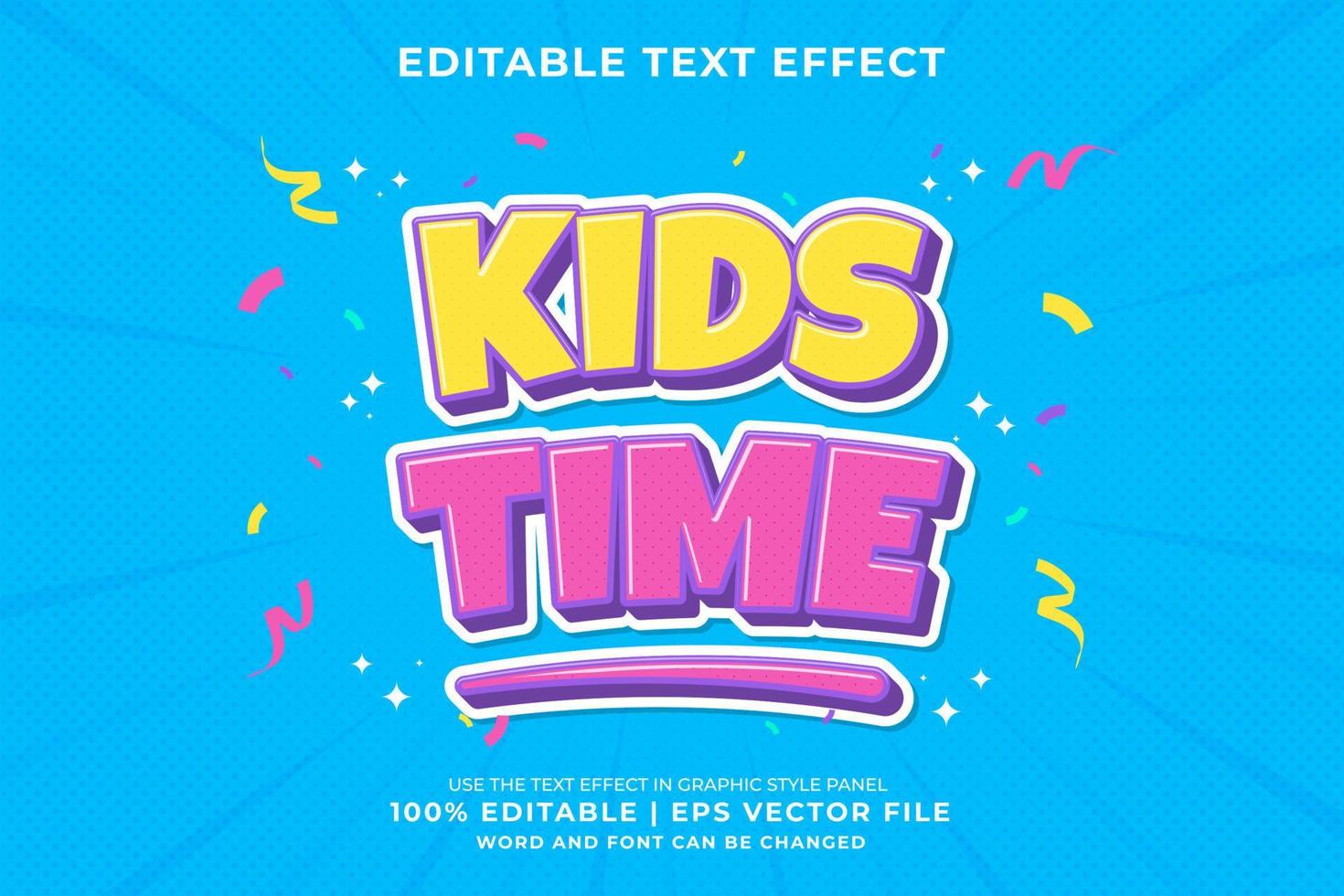 efecto de texto editable - vector premium de estilo de plantilla de dibujos animados de tiempo para niños