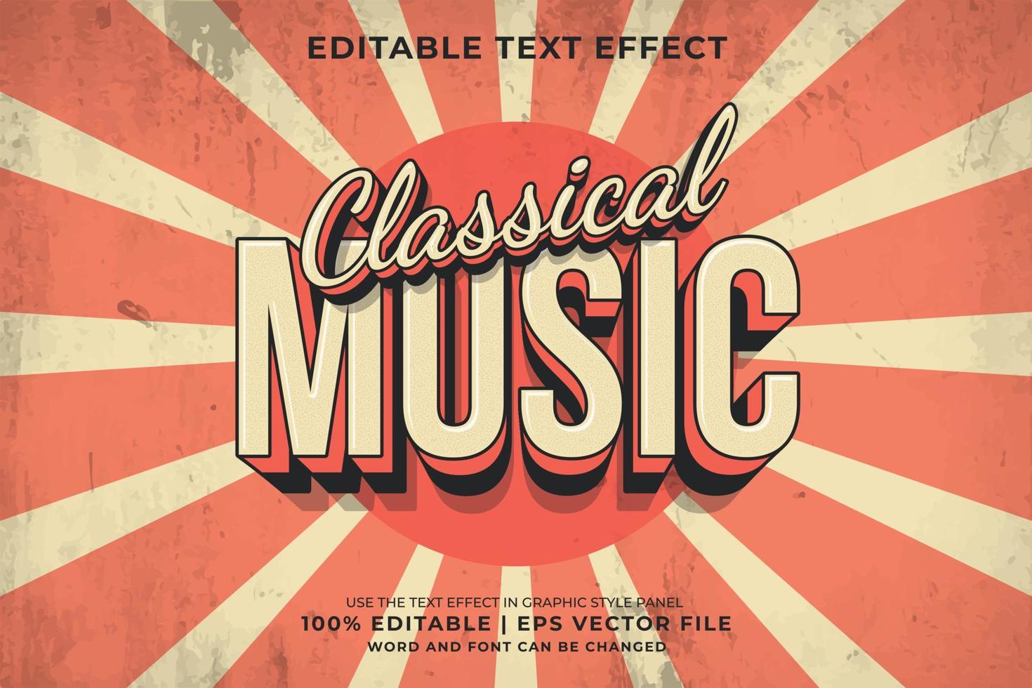 efecto de texto editable - vector premium de estilo de plantilla retro de música clásica