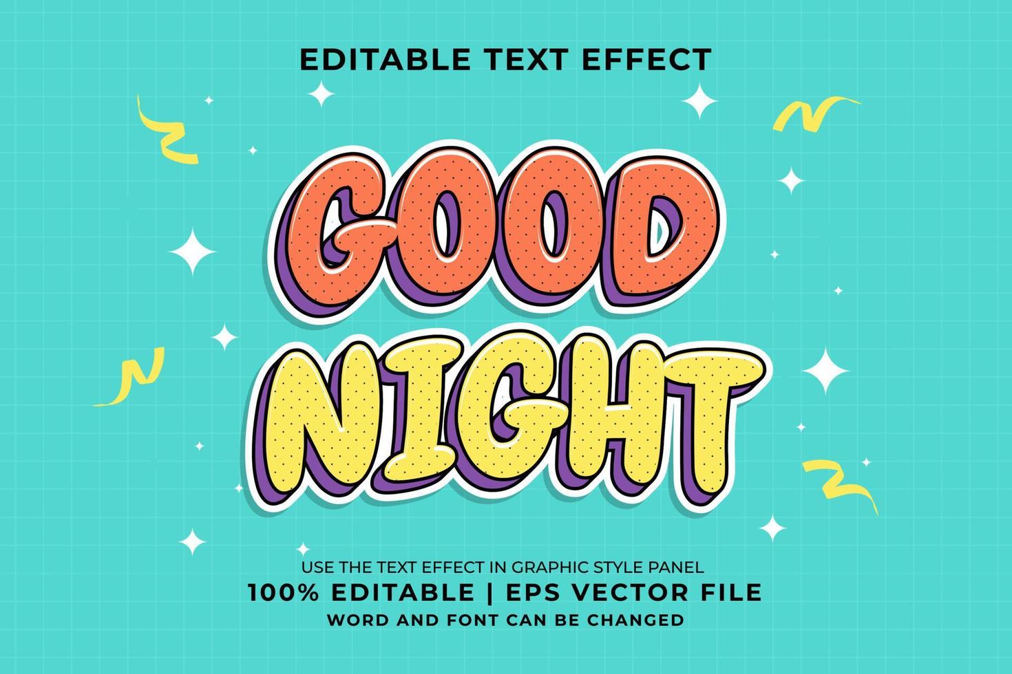 Editable text effect - Good night Cartoon template style premium vector