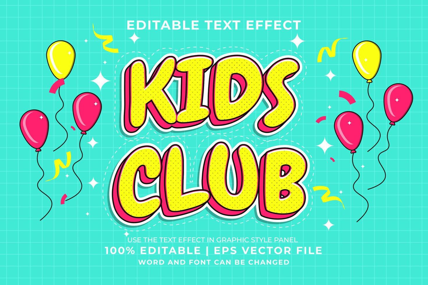 Editable text effect - kids club Cartoon template style premium vector