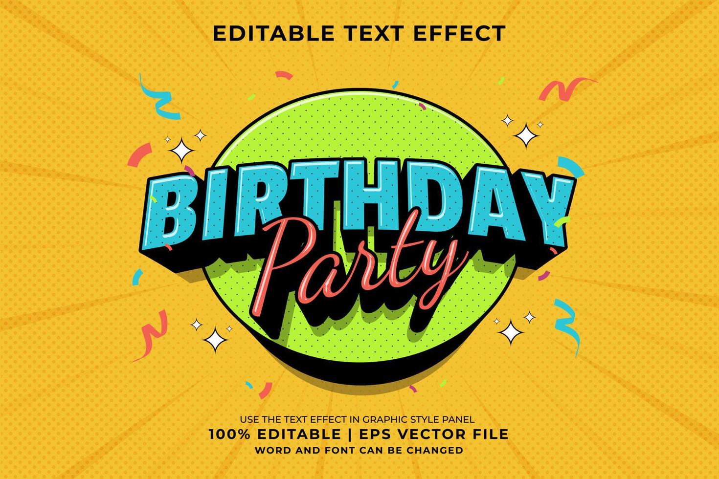 efecto de texto editable - vector premium de estilo de plantilla de dibujos animados de fiesta de cumpleaños