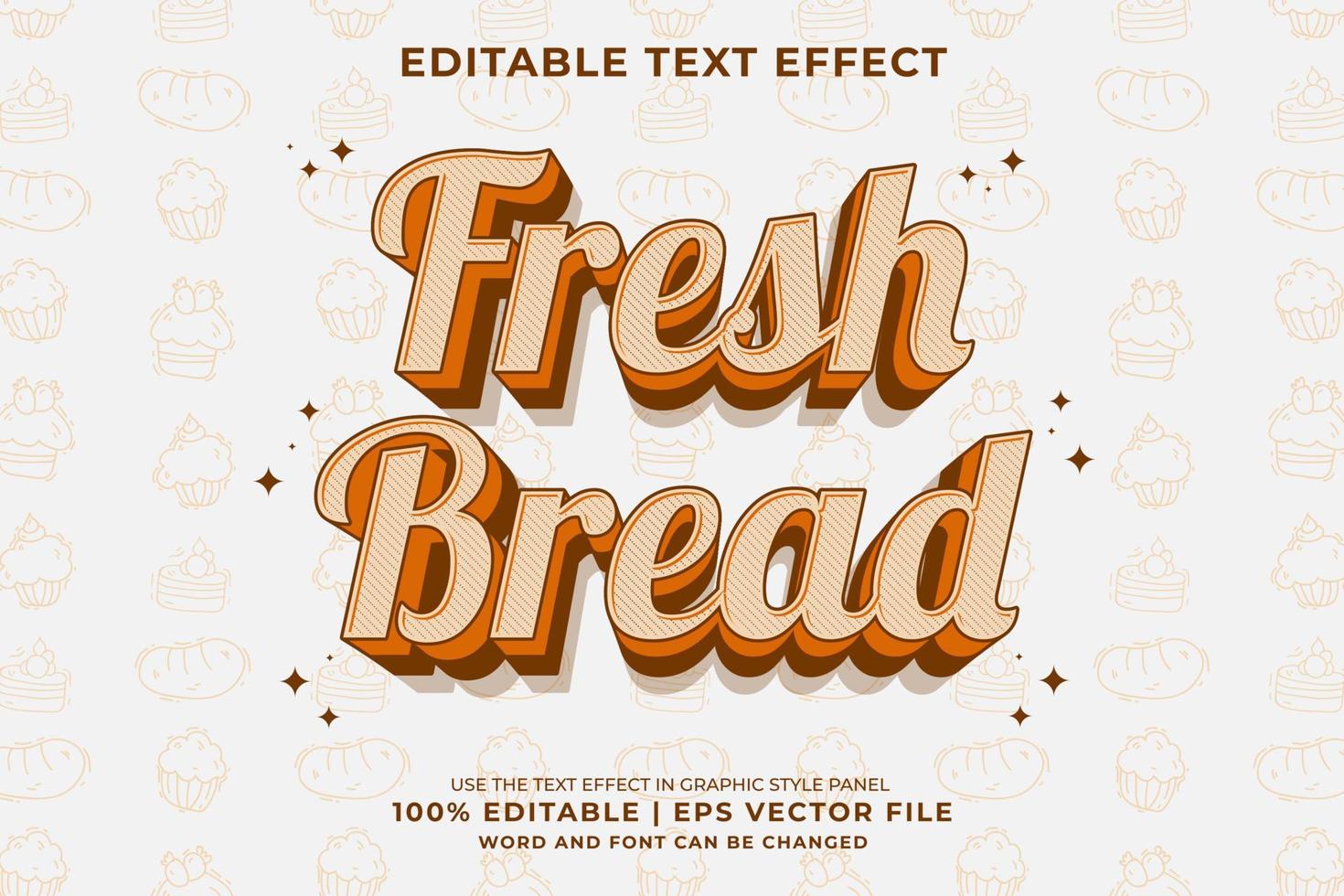 efecto de texto editable - vector premium de estilo de plantilla de dibujos animados tradicional 3d de pan fresco