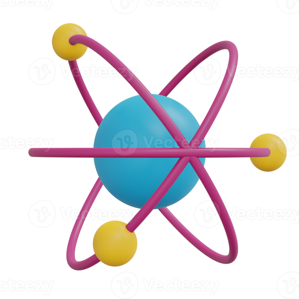 Atom icon cartoon style 3D render png