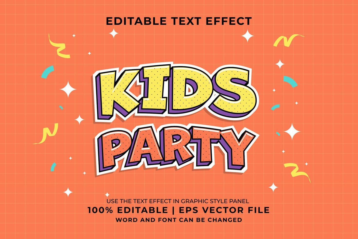 Editable text effect - kids party Cartoon template style premium vector
