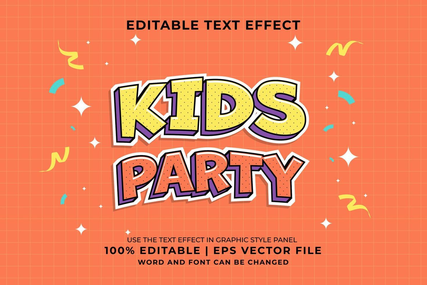 efecto de texto editable - vector premium de estilo de plantilla de dibujos animados de fiesta infantil