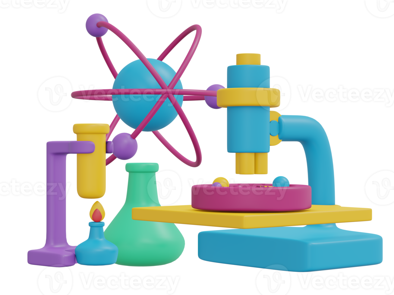 laboratório de ciências conjunto ícone estilo cartoon renderização 3d png