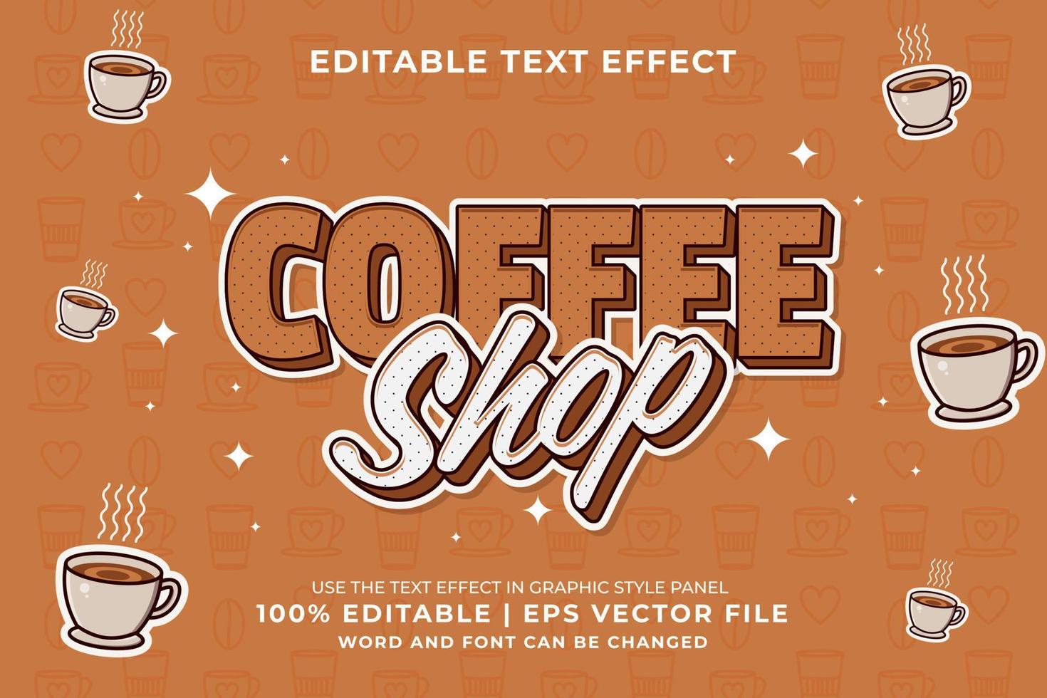 efecto de texto editable - vector premium de estilo de plantilla de dibujos animados de cafetería