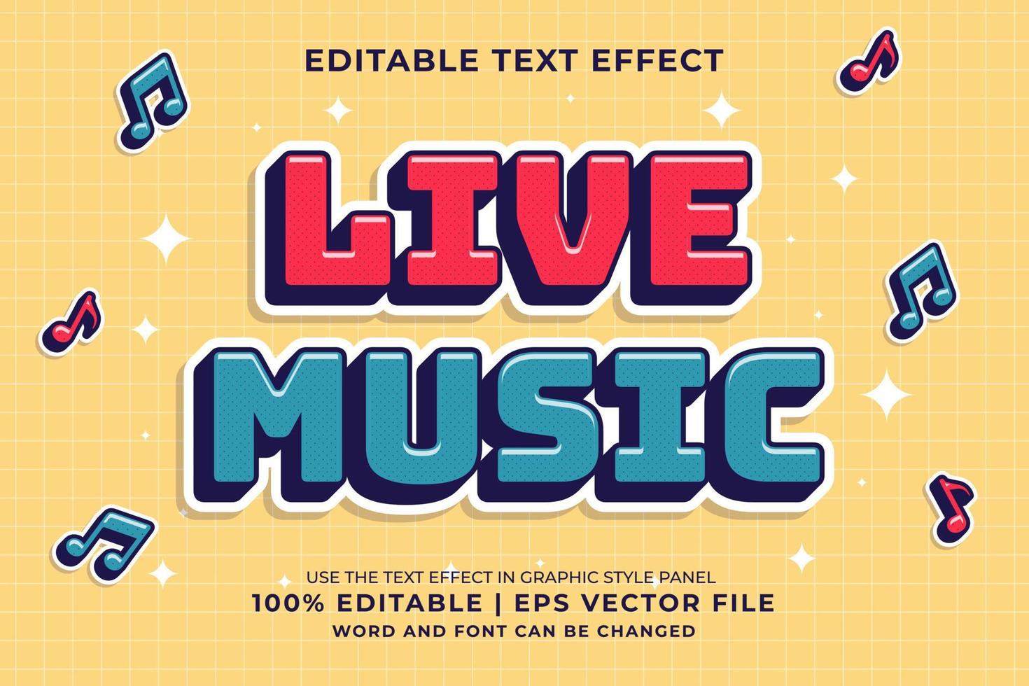 efecto de texto editable - vector premium de estilo de plantilla de dibujos animados de música en vivo