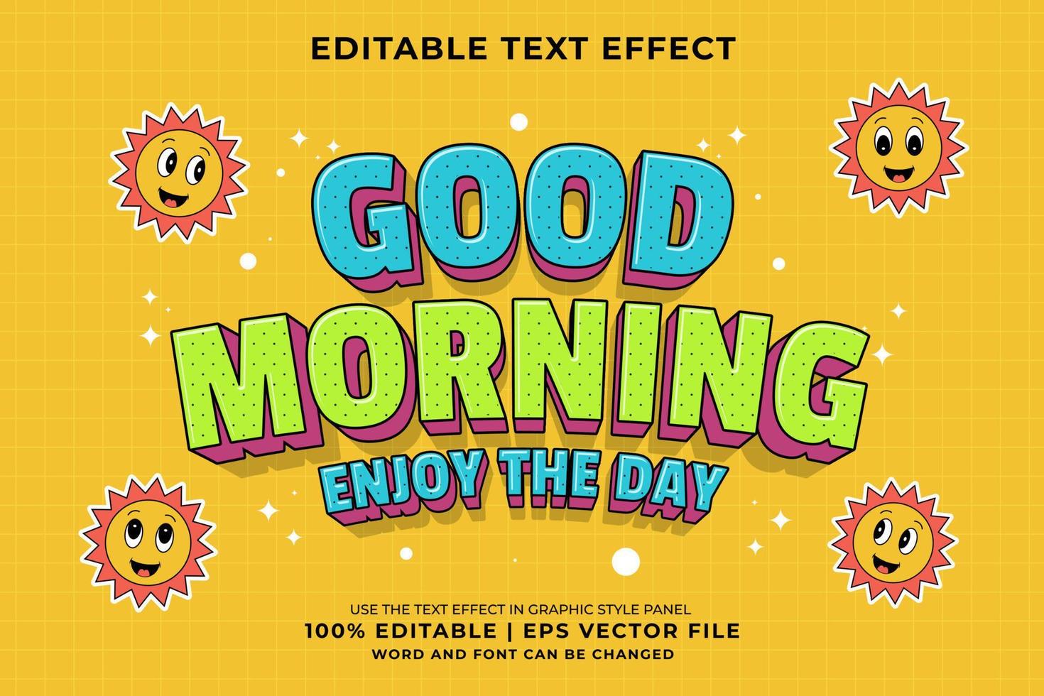 efecto de texto editable - buenos días 3d estilo de plantilla de dibujos animados tradicional vector premium