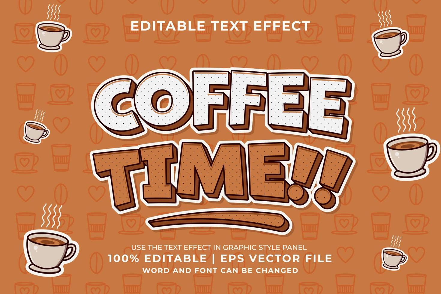 efecto de texto editable - vector premium de estilo de plantilla de dibujos animados de descanso para tomar café