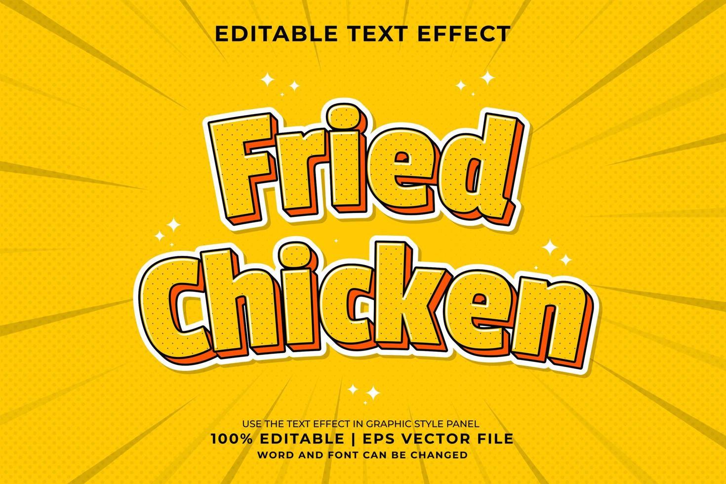 efecto de texto editable - vector premium de estilo de plantilla de dibujos animados de pollo frito