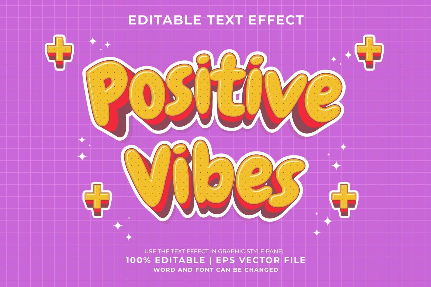 Editable text effect - Positive Vibes 3d Traditional Cartoon template style premium vector
