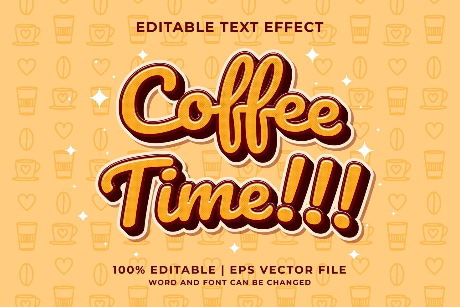 efecto de texto editable - tiempo de café estilo de plantilla de dibujos animados 3d vector premium