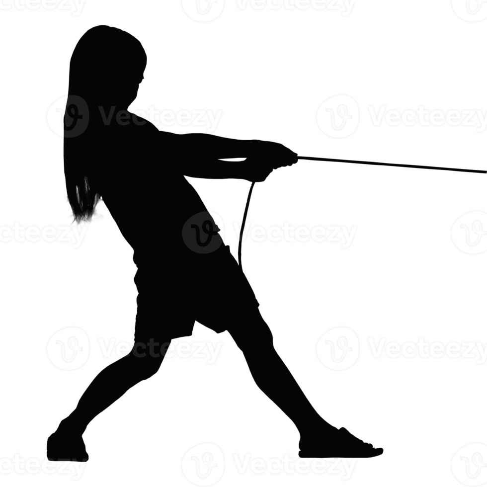 siluetas de niño tirar de la cuerda aislado sobre fondo transparente - formato png