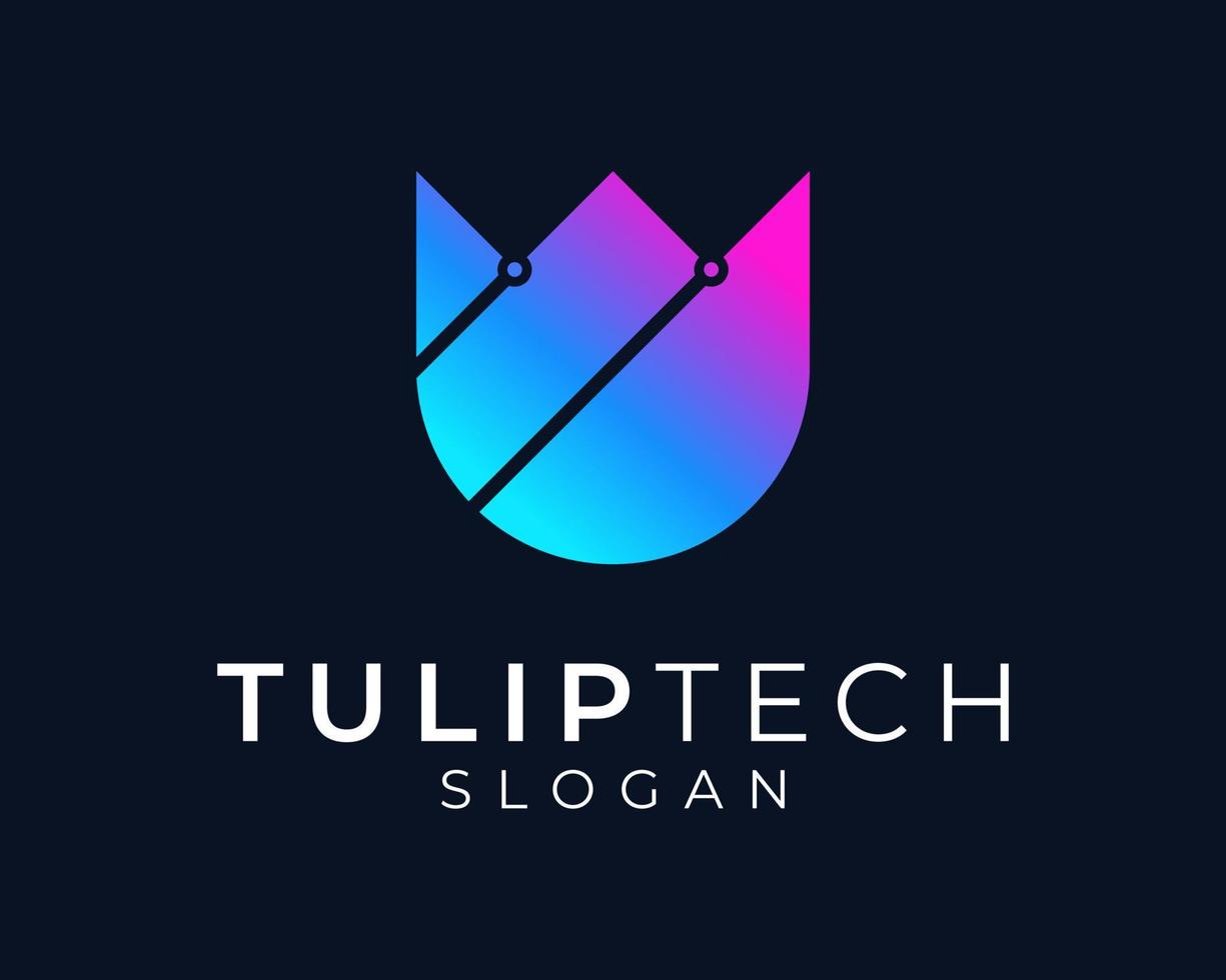 flor de tulipán circuito floral tecnología tecnología digital diseño de logotipo vectorial colorido electrónico vector