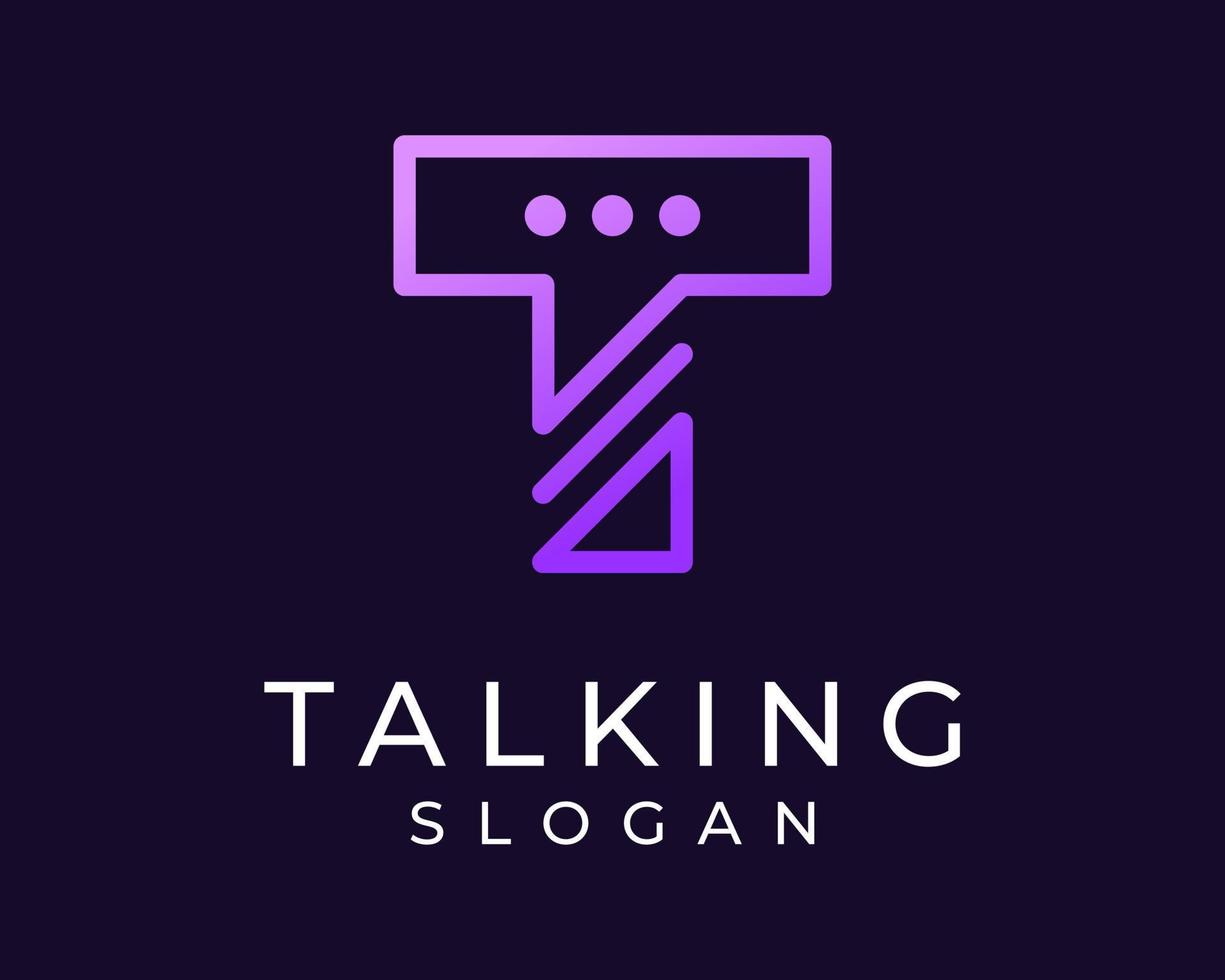 Letter T Initials Talk Speak Bubble Chat Message Text Dialog Line Art Minimalist Vector Logo Design