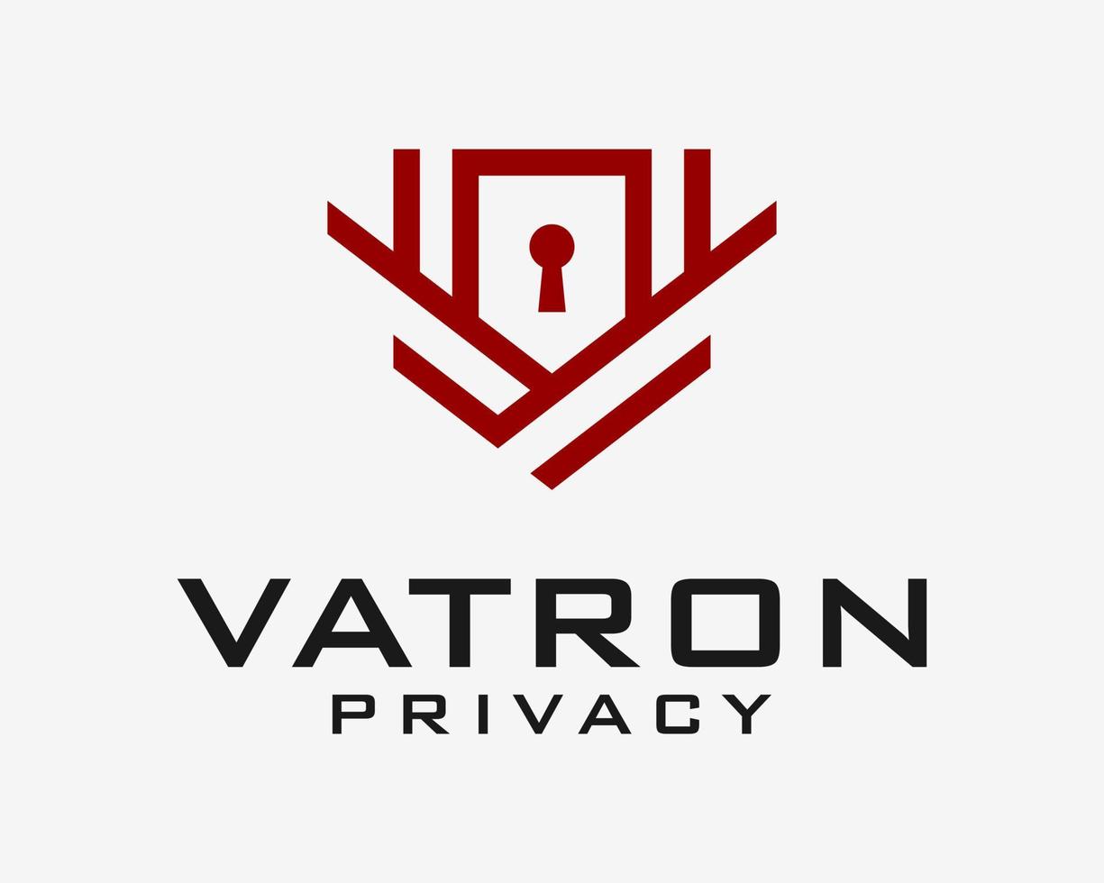 letra v iniciales arte de línea abstracta con protección de escudo seguridad privacidad diseño de logotipo de vector de ojo de cerradura