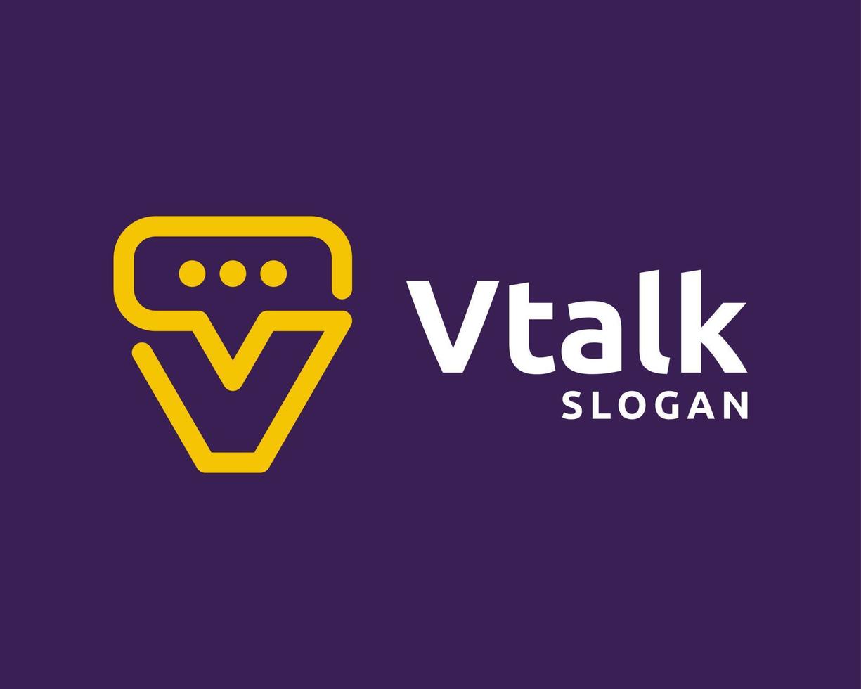 Letter V Initials Talk Speak Speech Chat Bubble Message Dialog Simple Line Icon Vector Logo Design