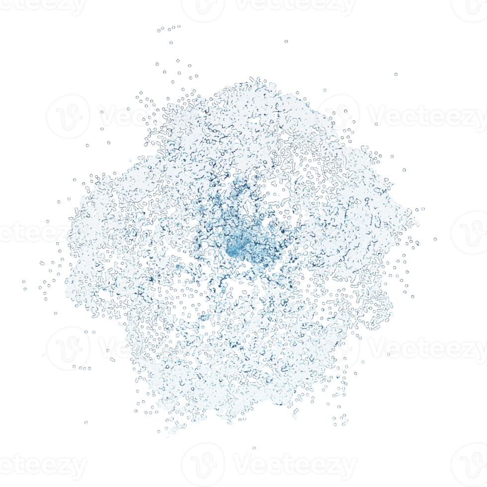 Eau bleue claire 3d dispersée, éclaboussures d'eau transparentes isolées. illustration de rendu 3d png