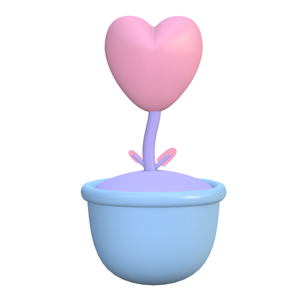 3d pot with red heart plant png