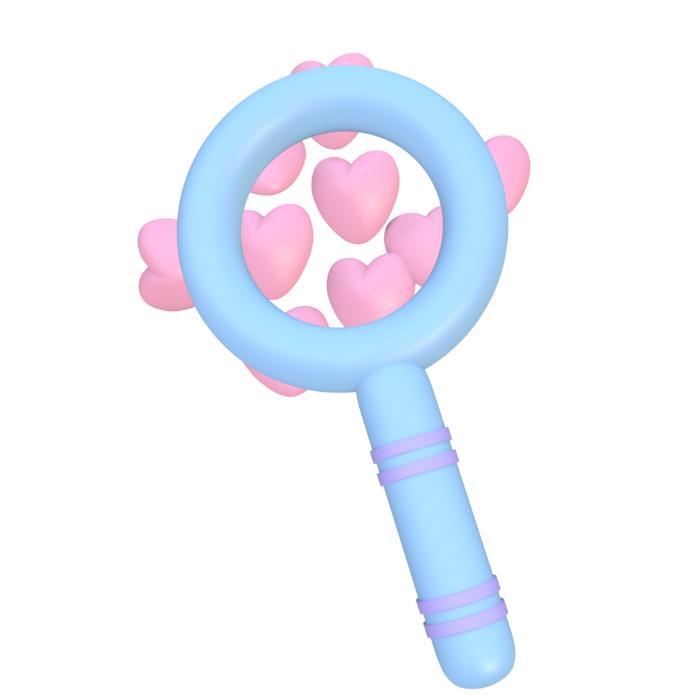 3d blue magnifying glass with red heart png