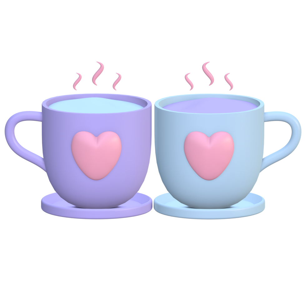 3d un par de tazas de amor con una bebida caliente png