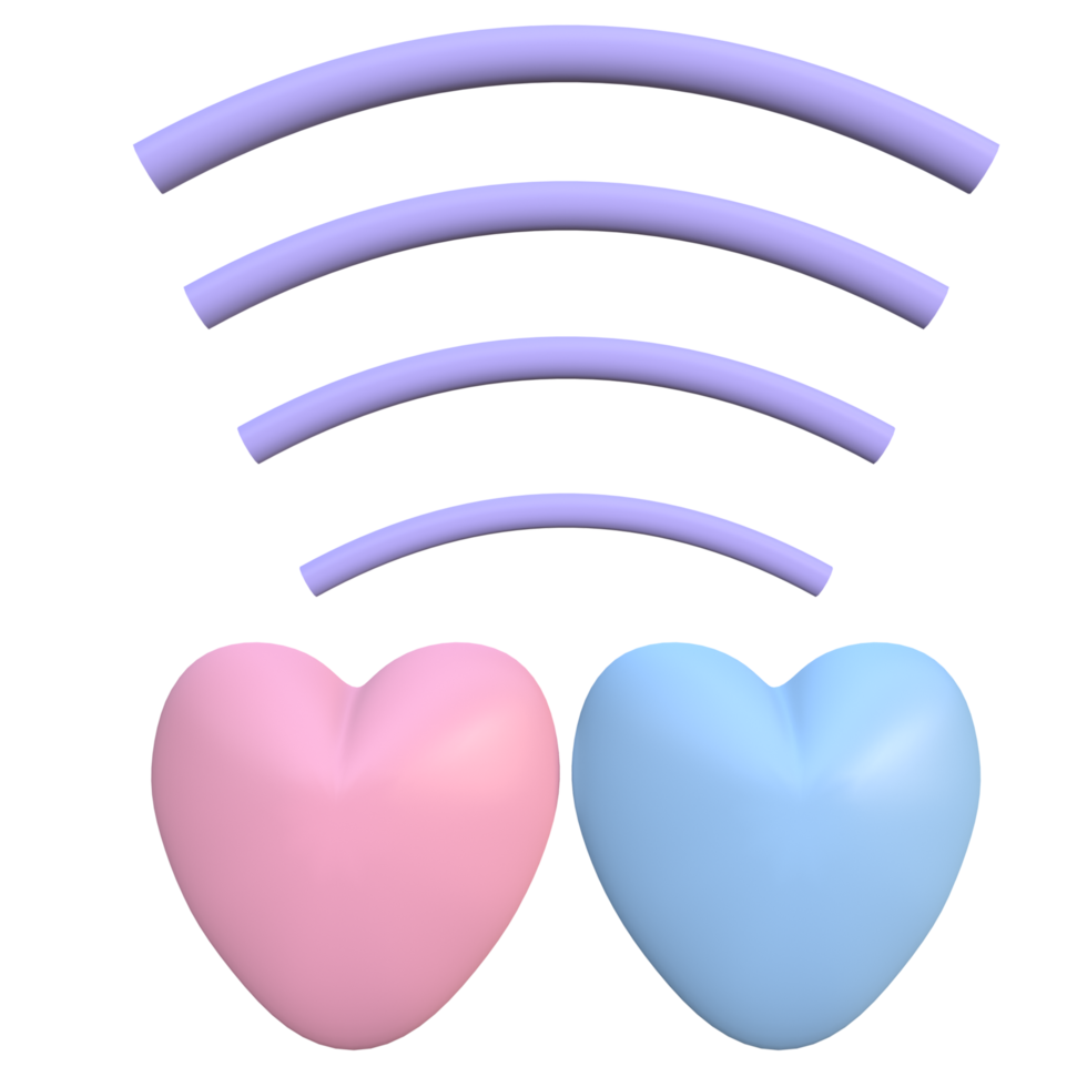 3d par de corazones con símbolo wifi png