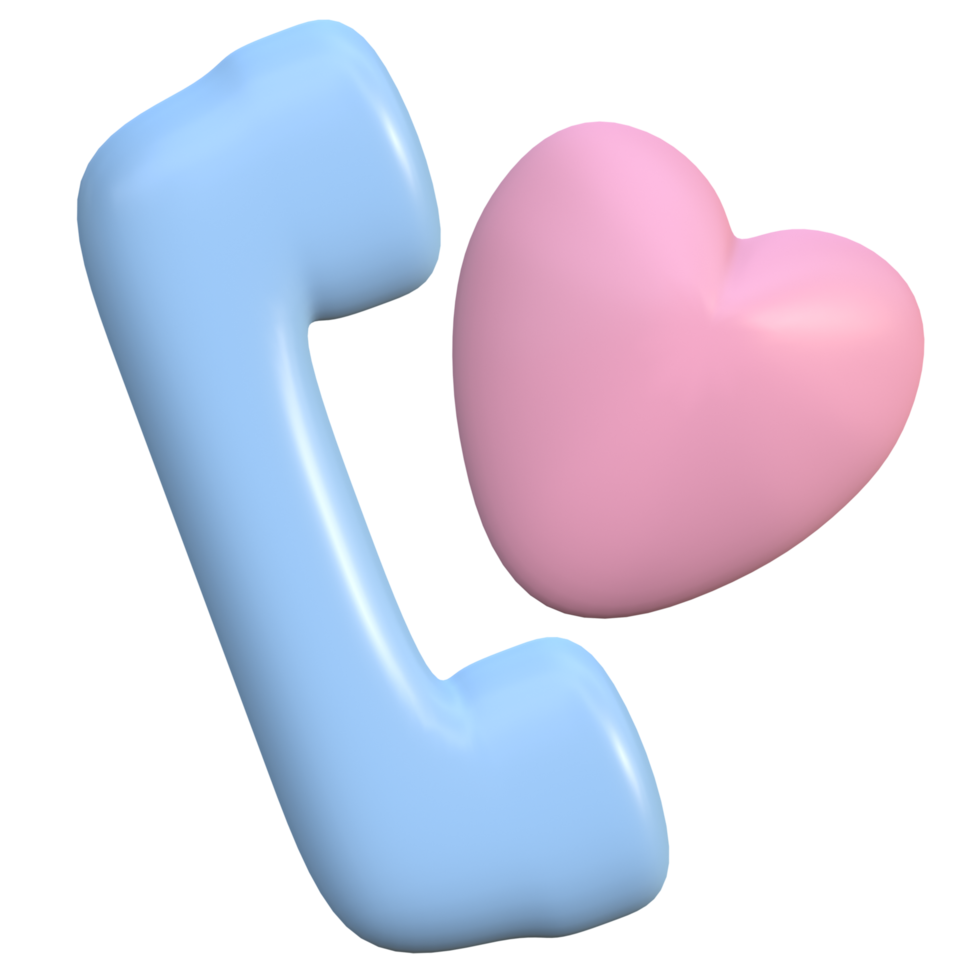 coeur rouge 3d et symbole de téléphone png