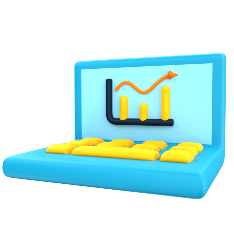 3D laptop and graphic data png