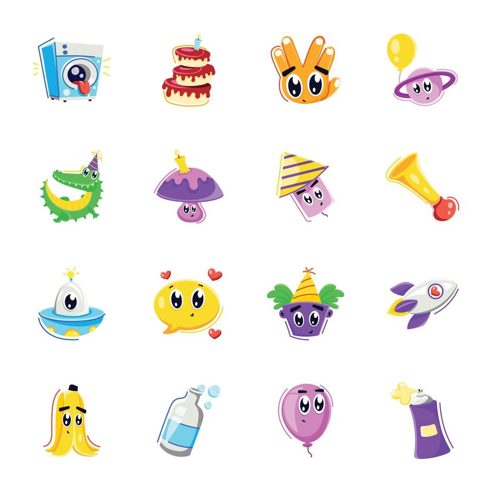 Cute Collection of Party Flat Stickers vector