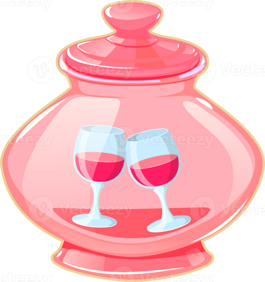 Glass jar sticker with wine glasses. Love holiday Valentine's day. png